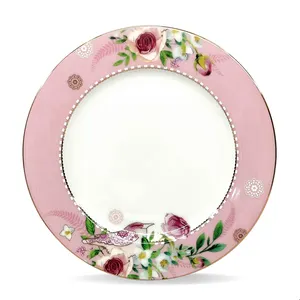 Modern korea style pink porcelain 8'' and 10.5'' gift and home use fine bone china dinnerware set plate