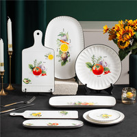 Vaisselle en céramique blanche émaillée avec décor de bordure couleur personnalisée et motif citron, service de vaisselle en porcelaine pour hôtel