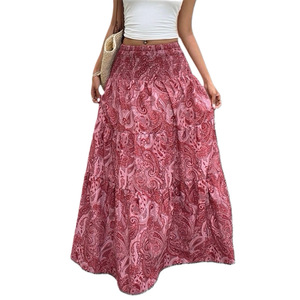 Vestido Largo de Primavera con Estampado Bohemio, Estilo Europeo Americano, Cintura Alta, Estilo Vacacional, <span class=keywords><strong>Falda</strong></span> Elegante en <span class=keywords><strong>Capas</strong></span>, Corte en A - Product Image 5