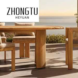 Contemporary Hotel Luxurious Solid Wood <strong>Teak</strong> <strong>Dining</strong> <strong>Table</strong> Furniture Garden Rectangle <strong>Table</strong> and Chairs Set for Outdoor Waterproof - Product Image 5