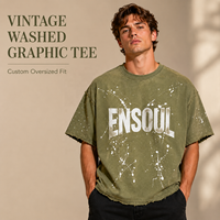 T-shirt graphique vintage personnalisé délavé à l'acide, coupe oversize, ourlet vieilli, imprimé effet peinture pulvérisée, style streetwear décontracté, fabricant OEM