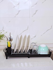 Estante de secado de <span class=keywords><strong>platos</strong></span> <span class=keywords><strong>pequeño</strong></span> extensible para mostrador de cocina con bandeja portavasos <span class=keywords><strong>escurridor</strong></span> de secador de <span class=keywords><strong>platos</strong></span> ajustable - Product Image 6