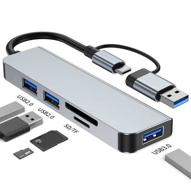 Cantell 5 in 1 Aluminum USB Type C 3.0 Hub with SD/TF Card Reader USB Data Hub USB Splitter for MacBook PC Laptop