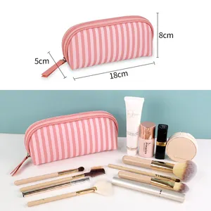 OEM Ciffnoo NO.12123 Custom Stripe Print Small Makeup Storage Nylon Ladies Mini Cosmetic Bag With Logo