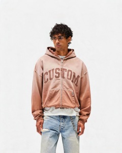 Sudadera con capucha para mujer personalizada, bordada, de algodón desgastado, con logo, con cremallera, estampada, con lavado ácido y pedrería, de peso pesado, al por mayor, de fabricante - Product Image 2