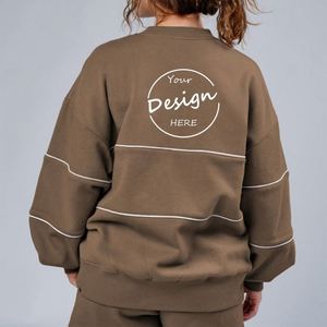 Vente en gros de sweats à rayures pour femmes avec logo personnalisé 480g sweat-shirt à col rond en coton épais sweat à capuche avec strass pour femmes - Product Image 6