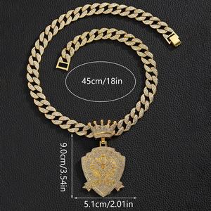 PD3007 Bouclier Couronne Pendentifs Vintage Chaîne Cubaine Colliers Pingentes de coroa de escudo com colares de corrente cubana - Product Image 4