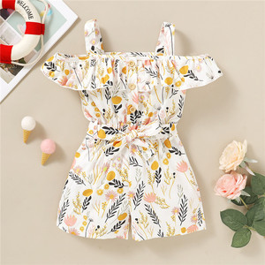 Ensembles courts imprimés floraux pour filles, combinaisons à épaules dénudées et shorts, vêtements d'été pour enfants de 1 à 4 ans, vente en gros - Product Image 3
