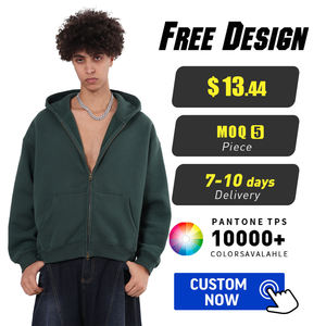 Sweat à capuche zippé ample personnalisé pour hommes, qualité supérieure, 350 g/m², en molleton, coupe carrée, double fermeture éclair, pour grossistes OEM - Product Image 2