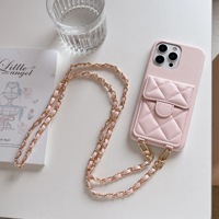 Étui de luxe pour téléphone à bandoulière avec chaîne, en cuir PU, portefeuille pour iPhone 17 16 15 14 13 12 Pro Max Plus
