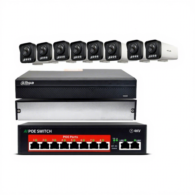 High Quality CCTV 8 Camera System 4mp Night Vision Audio 8-port Poe Switch Dahua NVR H265 2TB CCTV Outdoor IP Camera