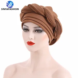 Sinya Latest Aso Oke Auto Gele Headtie Women Turban Cap Braids Muslim Head Scarf Bonnet Ladies Head Wraps Turbante Mujer