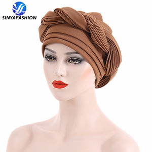 Sinya dernier <span class=keywords><strong>Aso</strong></span> <span class=keywords><strong>Oke</strong></span> Auto <span class=keywords><strong>Gele</strong></span> Headtie femmes Turban casquette tresses musulman tête écharpe Bonnet coton dames tête enveloppes Turbante - Product Image 1