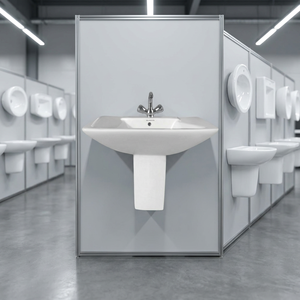 Lavabo mural en céramique de luxe au design moderne, demi-piedestal, avec support - Product Image 6