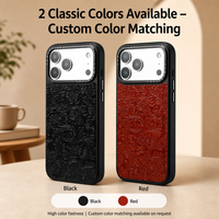 Étui de luxe en cuir véritable gaufré motif fleur Tang pour iPhone 18 17 16 15, coque arrière magnétique N52 pour chargement sans fil