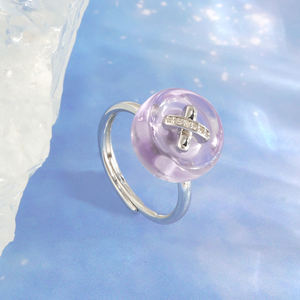 Women's New Design Fine Jewelry <b>Adjustable</b> Crystal <b>Rings</b> with Amethyst Healing Crystal Stone Button - Product Image 1