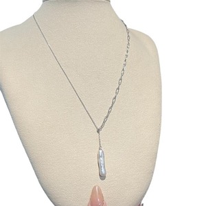 Collier de style AB en gros de Zhizhen, simple, petit, haut de gamme, en forme de Y, perle baroque avec réglage de précision, argent pur - Product Image 5