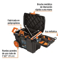 BOÎTE 1 Boîte à outils en plastique 23'x17' avec roues, poignée télescopique, étanche, 4 compartiments