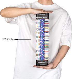 Papel de Regalo Impreso de Feliz Cumpleaños, Rollo de Papel de Regalo al por Mayor de 17 Pulgadas con Diseño de Rayas y Puntos Coloridos para Niños y Adultos - Product Image 2