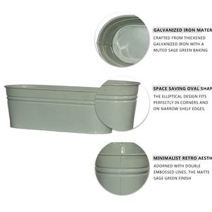 Jardinière ovale en métal galvanisé avec finition vert sauge, pot de fleurs décoratif, conteneur pour plantes, vente en gros d'usine OEM - Product Image 3