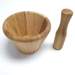 Mortir Bambu & alu dapur rumah tangga penumbuk bawang putih Manual bulat makanan penggiling bumbu kayu mortir dan alu produk diskon besar - Product Image 6