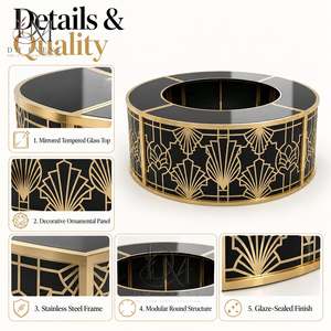 Barra de Bar Redonda Plegable de Acero Inoxidable Dorado y Negro con Rejilla de Panal, Personalizada, Grande, con Tapa de Vidrio Templado Desmontable - Product Image 5