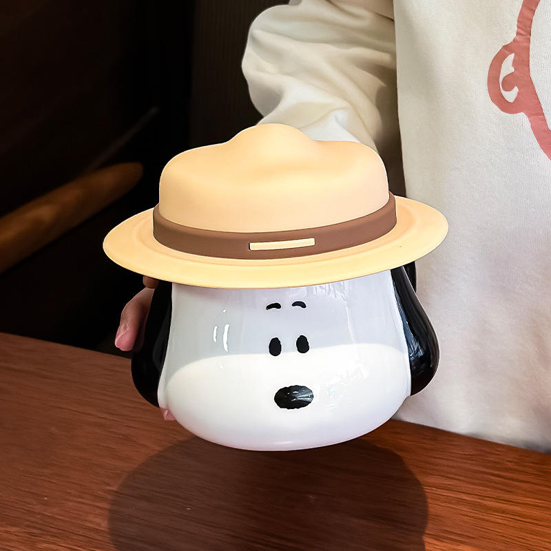 แก้วเซรามิก Snoopy 500 มล. - สีขาว - พร้อมฝาปิด