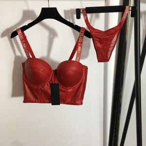 Kadın yeni iç çamaşırı parlak taklidi kayış PU deri tüp üst sutyen + üçgen külot - Product Image 2