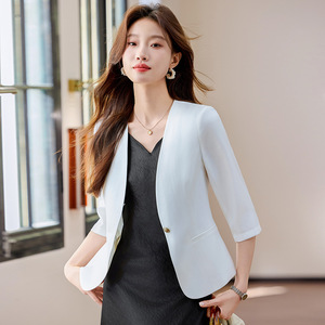 Women's Mid Sleeve Blazer Lightweight Summer Solid Color Viscose Fiber Breathable Work Wear - Product Image 4