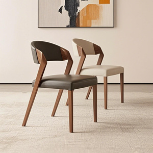 Nordic Solid Wood <b>Dining</b> <b>Chair</b> With Backrest Beige Leather Seat And Wooden Frame For Home Office Or <b>Dining</b> Room Use - Product Image 3