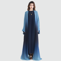 Ensemble coordonné pour femmes musulmanes, mode modeste, bleu foncé ombré, logo personnalisé OEM, caftan fluide et robe intérieure