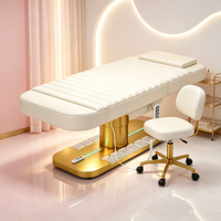 Fauteuil de Salon de Beauté RONJIA en Tissu Doré, Lit de Beauté Électrique, Table et Lit de Massage pour Extensions de Cils et Soins du Visage