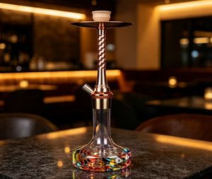 Cachimba clásica de vidrio tipo recto con mango de madera y base de cristal para fumar shisha - Product Image 6