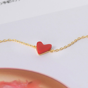 Pulsera de plata de ley 925 con corazón de amor, brazalete con abalorio de Coral rojo sintético, chapado en oro de 14K, precio bajo, venta al por mayor, HI065 - Product Image 5