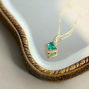 Collana con Ciondolo in Cristallo Verde Quadrato per Donne, Stile Giardino, Catena per Clavicola, Gioielli alla Moda - Product Image 3