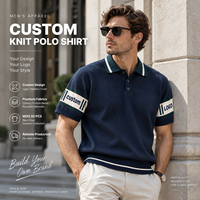 Polo en tricot rétro pour homme, bleu marine, manches courtes, avec rayures contrastées
