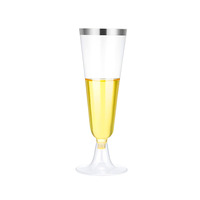 Flûtes à champagne jetables en plastique à bord doré, élégantes coupes à vin sur pied pour la décoration de fêtes et les rassemblements quotidiens