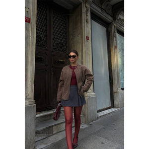 Blusa de Cachemira Vintage Casual con Cierre para Mujer, Talla XL, Marrón, Tejido de Algodón, Estilo Occidental Corto, para Otoño y Primavera - Product Image 5