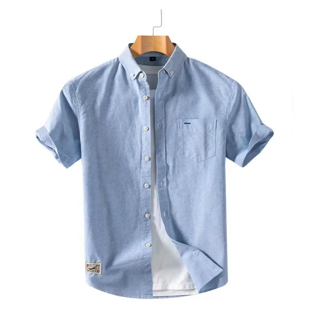 Camisa de escritório masculina de alta qualidade formal manga curta com botões camisa uniforme de verão para homens