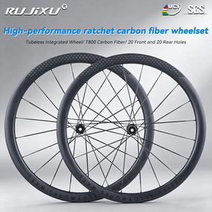RUJIXU Vélo de route 40 mm de hauteur, en fibre de carbone T800, frein à disque, 24H, rayons de 3,7 mm, roue avant/arrière 36T à cliquet, pour pneus clincher/tubeless - Product Image 1