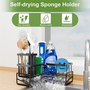 Étagère de rangement murale moderne et écologique pour évier de cuisine avec plateau rotatif, support amovible pour brosse à vaisselle et égouttoir - Product Image 5