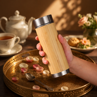 Termos Air Ramah Lingkungan dari Bambu Berinsulasi Dinding Ganda Stainless Steel Vakum untuk Hadiah Bisnis dengan Infuser Teh
