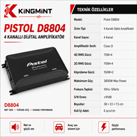 Amplificateur audio de voiture 4 canaux classe AB D804 3800W, 75W x 4 RMS, 4 ohms, pleine gamme, stéréo