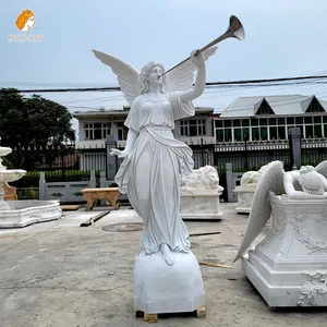 Estatua grande tallada a mano para exteriores, escultura de cuerno de Victoria, Ángel de mármol, Trompeta para jardín