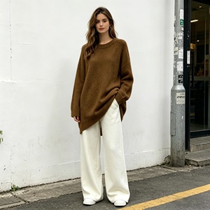Suéter Oversize para <span class=keywords><strong>Mujer</strong></span> con Tacto de Cachemira, Cuello Redondo, Manga Larga, Tejido Holgado de Mezcla de Lana, Suave y Cálido, Informal para Otoño e Invierno - Product Image 6