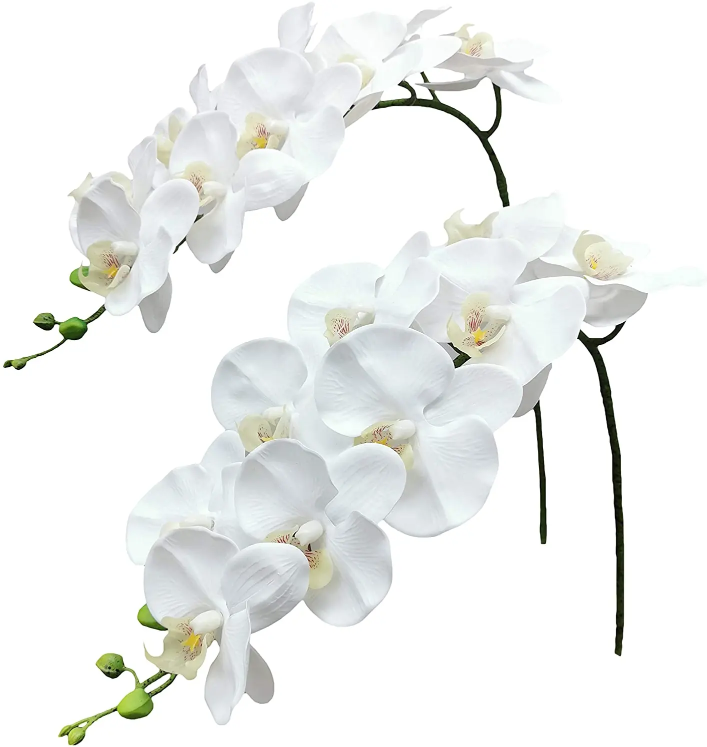 Bunga anggrek buatan bunga asli sentuhan lateks Faux Phalaenopsis cabang 9 besar mekar 28 inci 2pcs putih