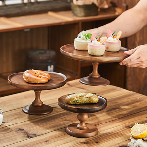 Assiette <span class=keywords><strong>à</strong></span> dessert ronde en bois d'acacia <span class=keywords><strong>à</strong></span> pieds hauts avec couvercle en verre et couvercle, origine Chine, pour gâteau, <span class=keywords><strong>pain</strong></span>, fruits, collations - Product Image 4