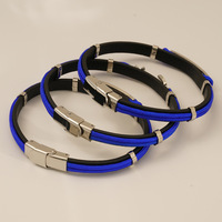 Bracelet en Corde d'Acier Inoxydable en Gros, Bracelet Tressé en Caoutchouc Noir et Nylon Bleu avec Fermoir Pliant, Cadeau pour Homme