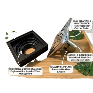 Desagüe de Piso Cuadrado de 4 Pulgadas, Filtro de Acero Inoxidable Anticorrosión, Cubierta de Desagüe para Baño, Diseño Moderno, Acabado Pulido - Product Image 4