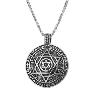 Yunnique – collier avec pendentif rond en acier inoxydable pour hommes, hexagramme géométrique, style rétro Punk, bijoux à la mode - Product Image 5